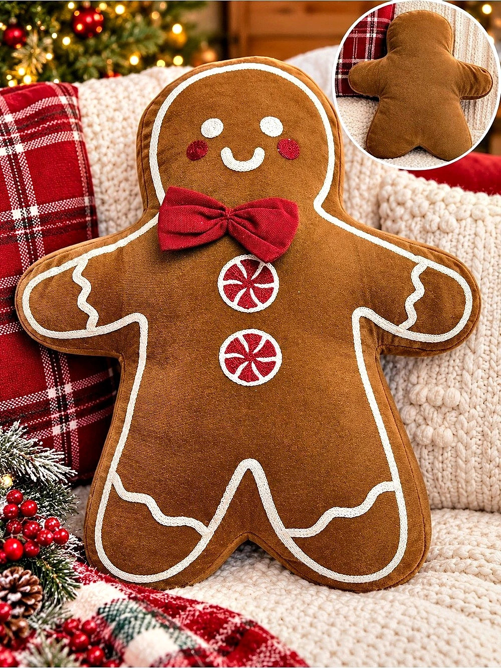 St. Nicholas Square Gingerbread Man Accent Throw Pillow Brown & Red